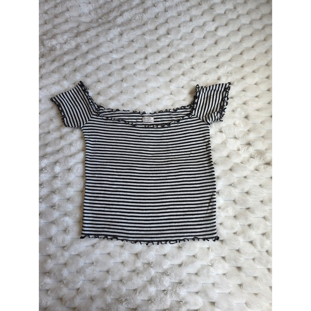 John Galt Brandy Melville Striped Crop Top Black White OS Made Italy